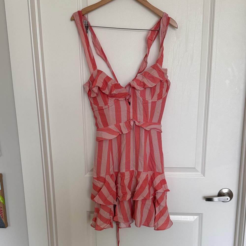 Buddy Love Pink Striped Ruffle Mini Dress